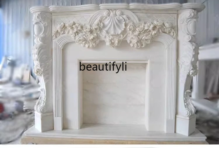 

Marble carved mantel villa living room European decorative cabinet ornament white marble stone customization