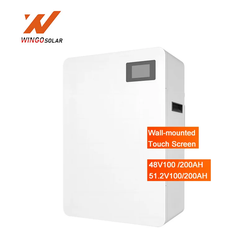 WingoSolar Wall-Mounter Storage Battery Lithium Lifepo4 Battery 5.12KWH 51.2V 100AH 6000 Times Cycles Off On Grid System Home