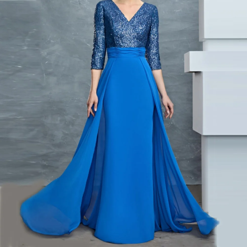 

Mother of the Bride Dresses for Weddings 2023 A-line V-neck Wedding Guest Gowns with Sequins Pleats Ruching Wedding Party Dress