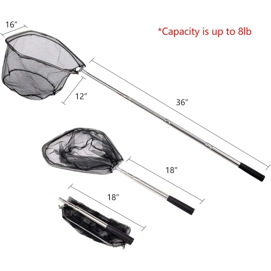 شبكة أرضية لصيد الأسماك مع مقبض عمود تلسكوبي لصيد الأسماك في المياه العذبة قابلة للتعديل من 40 إلى 63 بوصة مثالية للرجال #4