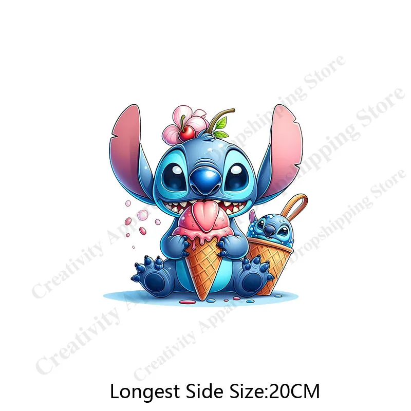 Cartoon Lilo &Stitch Patches for Clothing on Women\'s Hoodies Printing Patch Heat Transfer Stickers Clothes Custom Applique Gift