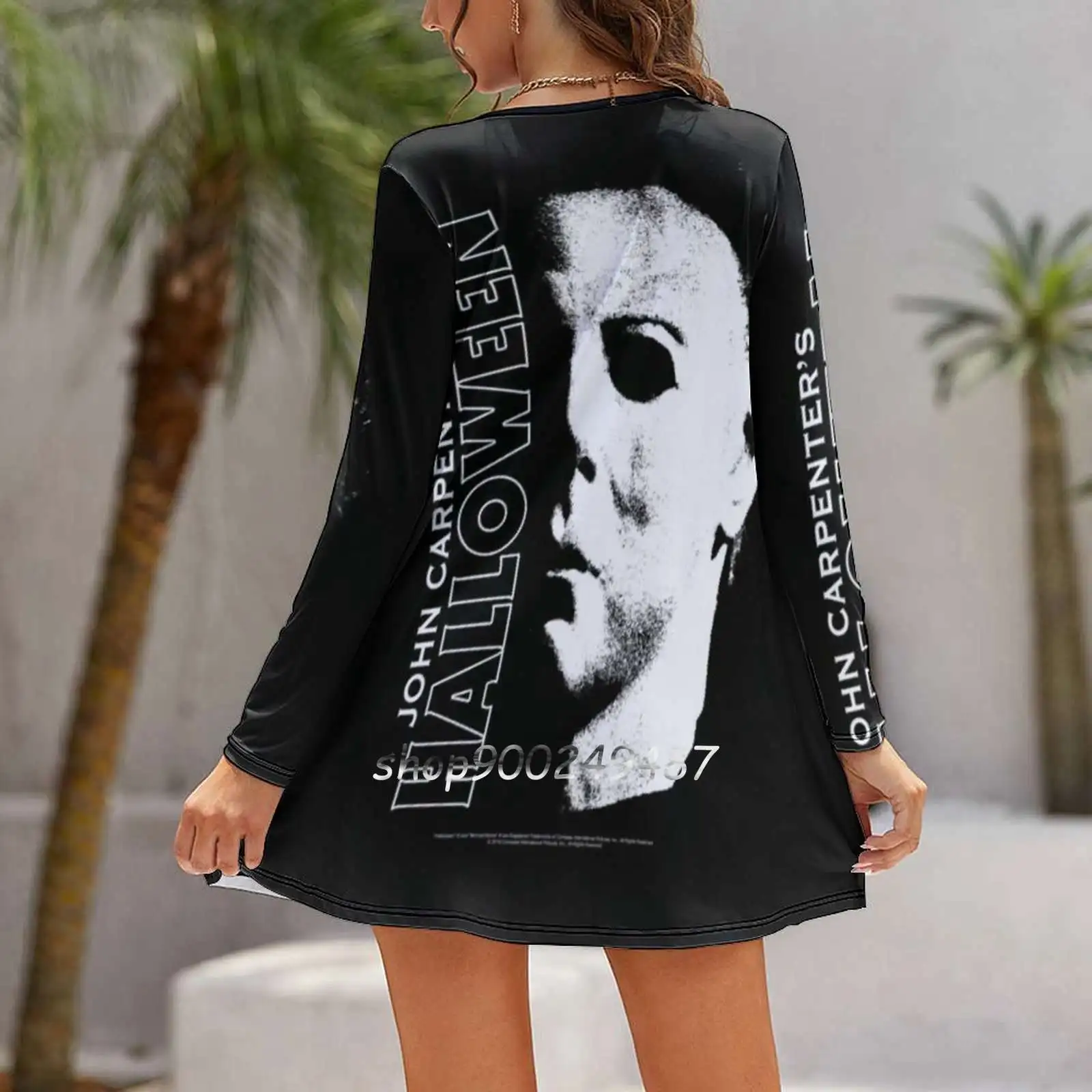 Halloween Michael Myers Large Face Women Casual High Waist Mini Dress Long Sleeve Dress Autumn New Fashion Dress Halloween