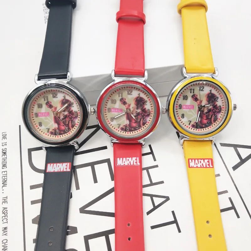 Miniso Anime Cartoon Marvel Captain America Spiderman Iron Man Ronde Quartz Jongens Studenten Horloge Kinderen Lederen Riem Horloge Cadeau