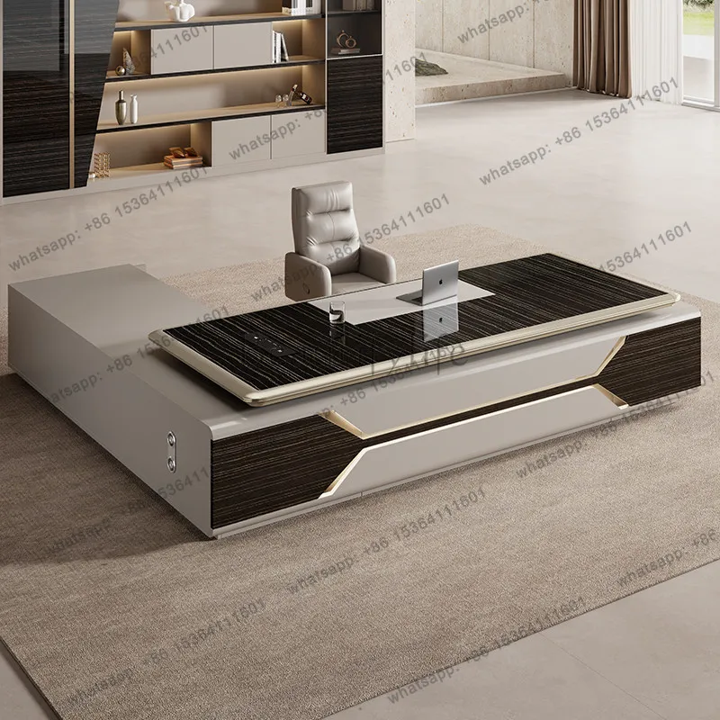 Intelligent electric lift boss desk With side cabinet High end luxury elegant computer desks office table schreibtisch furniture