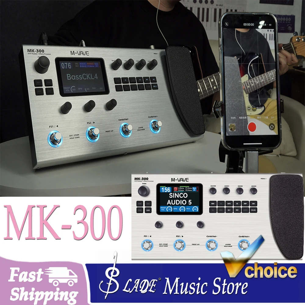 M-VAVE MK-300 Guitar/Bass Multi-Effects Processor – 320+ FX 120 Amp Models 300s Looper Drum Machine & 10H Battery
