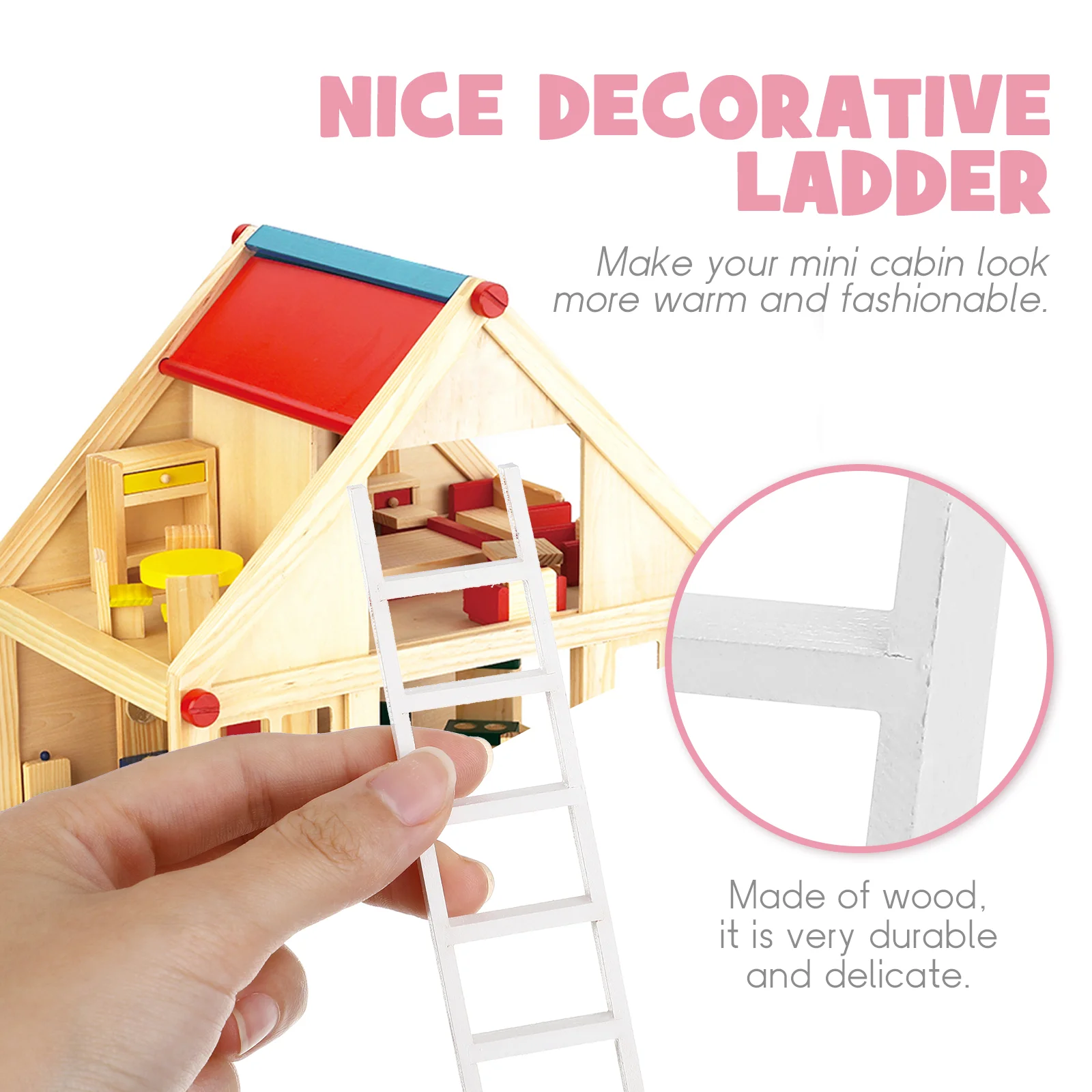 Home Accessories Mini House Ladder Stairs Wooden Decorate Miniature White Child