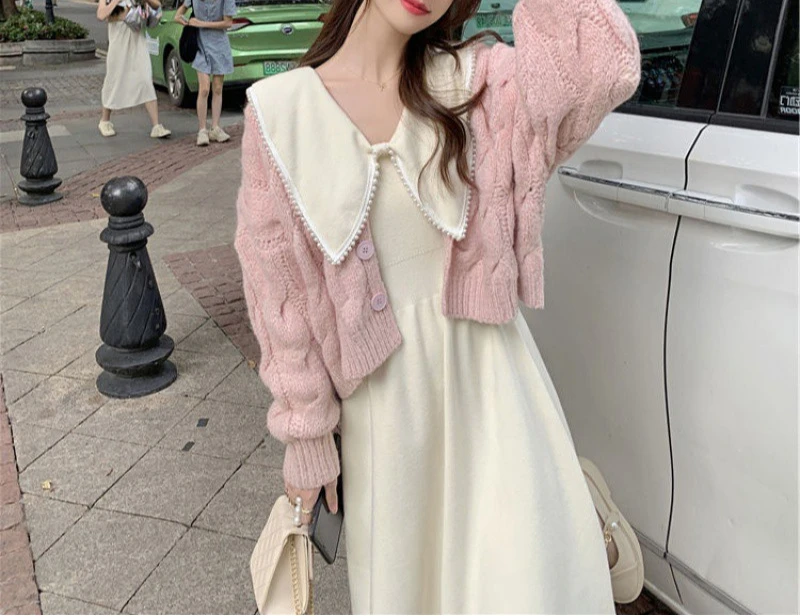 Autumn Winter Gentle Style Fried Street Milk Good French Orange Small Fragrant Style Knitted Sweater Skirt