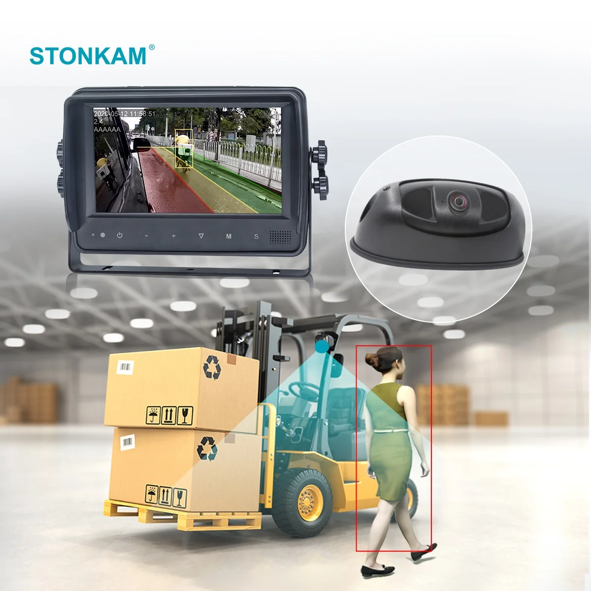 STONKAM Factory BSD AI Truck Pedestrian Detect Camera System Support Truck Side View Front View Reverse Pedestrian Detect