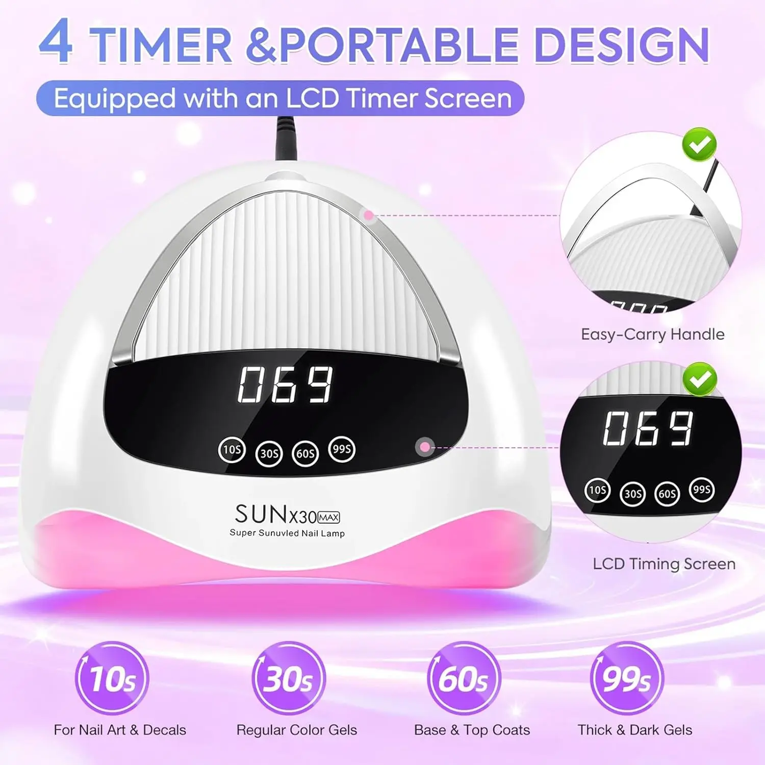 380w-uv-90ledネイルランプ-ネイルドライヤー-ジェルポリッシュライト-4段階タイマー設定-スマートセンサー搭載-ポータブルネイル硬化ジェルledドライヤー