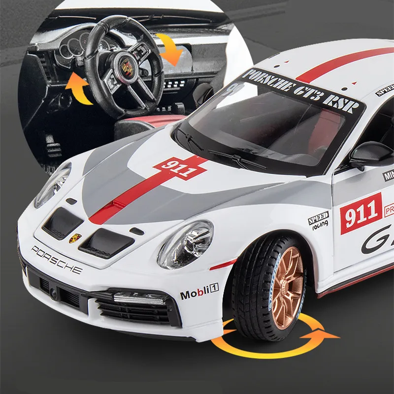 Porsches-coche de carreras de Metal para niños, modelo de coche deportivo de aleación, escala 1:32, 911, GT3 RSR Le Mans, colección de simulación, regalo