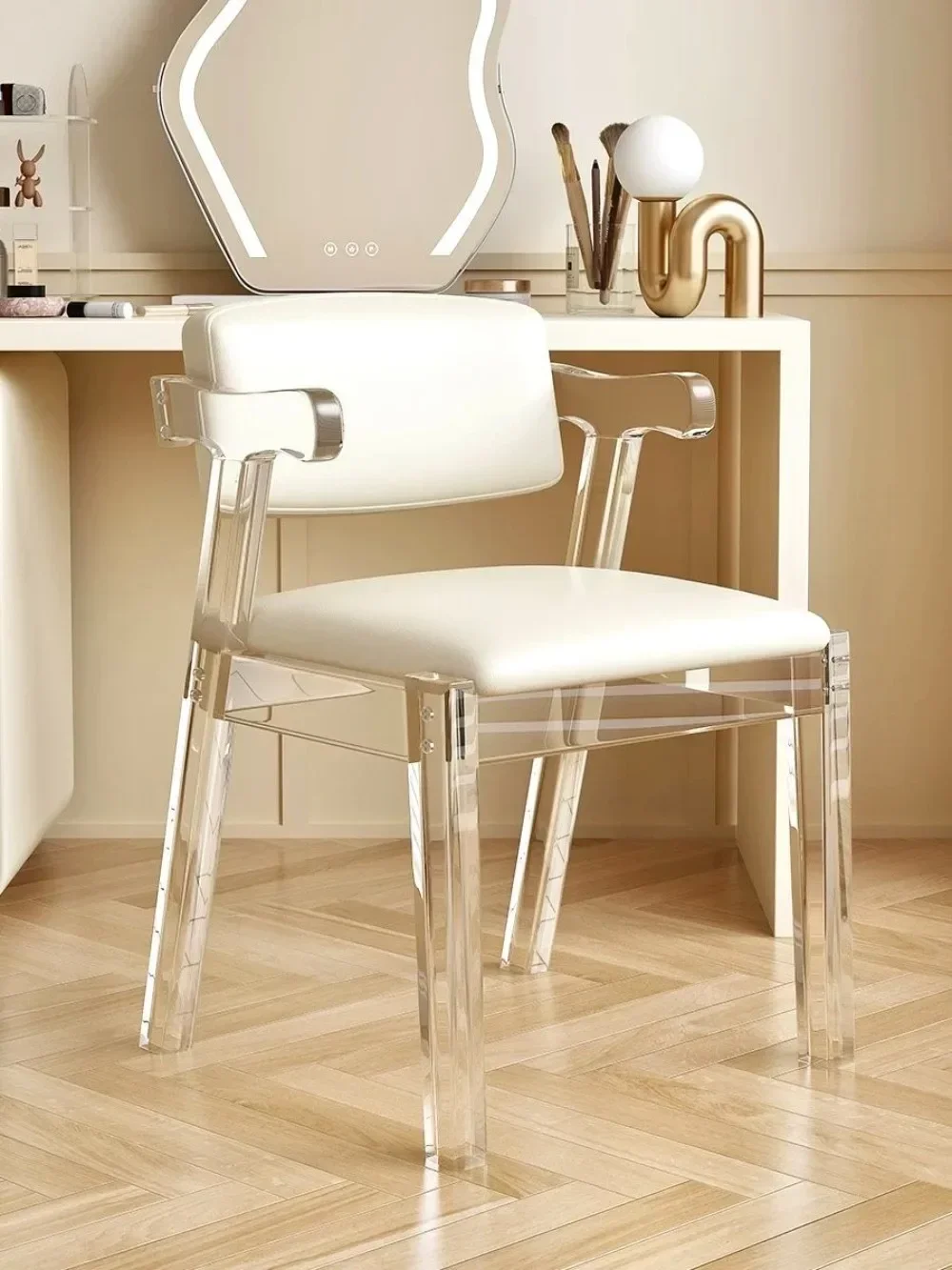 

Transparent chair crystal acrylic modern light luxury backrest Internet celebrity makeup simple Nordic white home dining chair