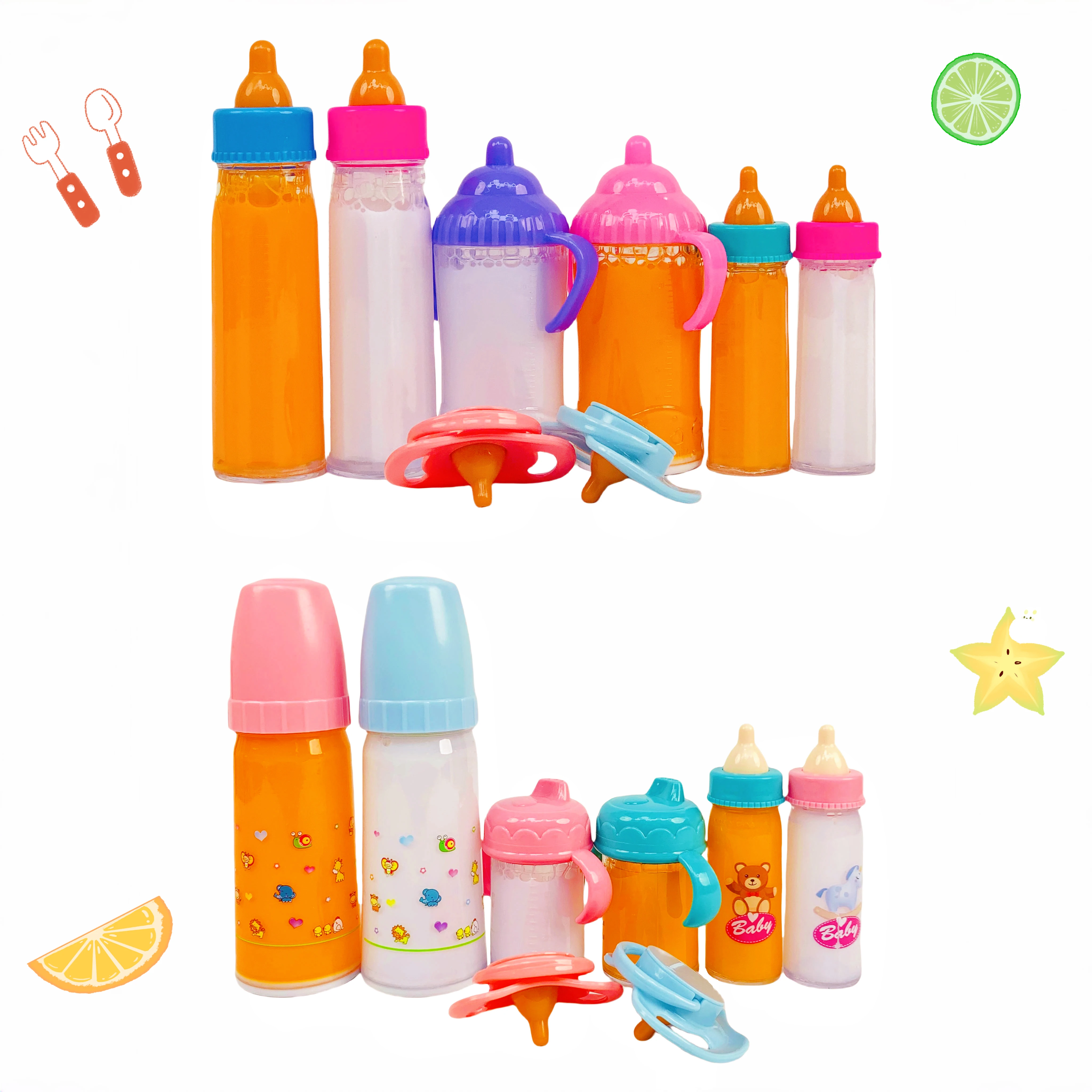 18inch Doll Accessories Reborn Baby Dolls With Pacifier Bibs Juice Bottles And Magic Milk Bottles Plastic Nipple Bottles Bebe\'s