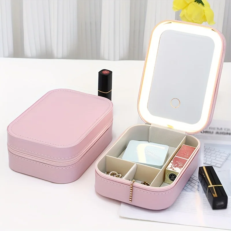 1PC Adjustable separated cosmetic case with built-in mirror, portable cosmetic storage bag and beauty tool accessory box. image 2