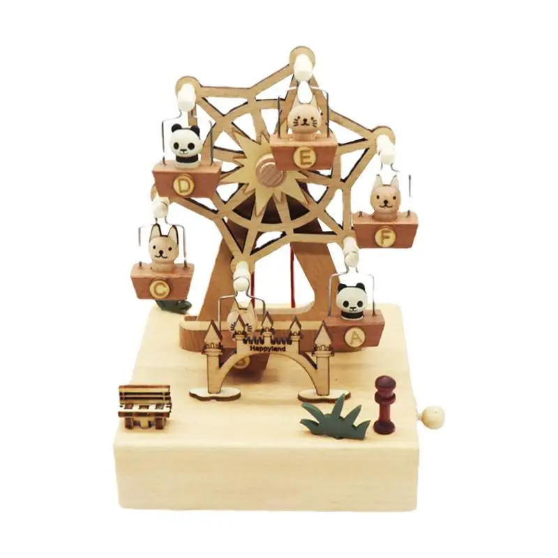 Wooden Ferris Wheel Musical Boxes Case Rotating Ferris Wheel Music Box Wooden  Christmas Music Box Children's Toys Gifts