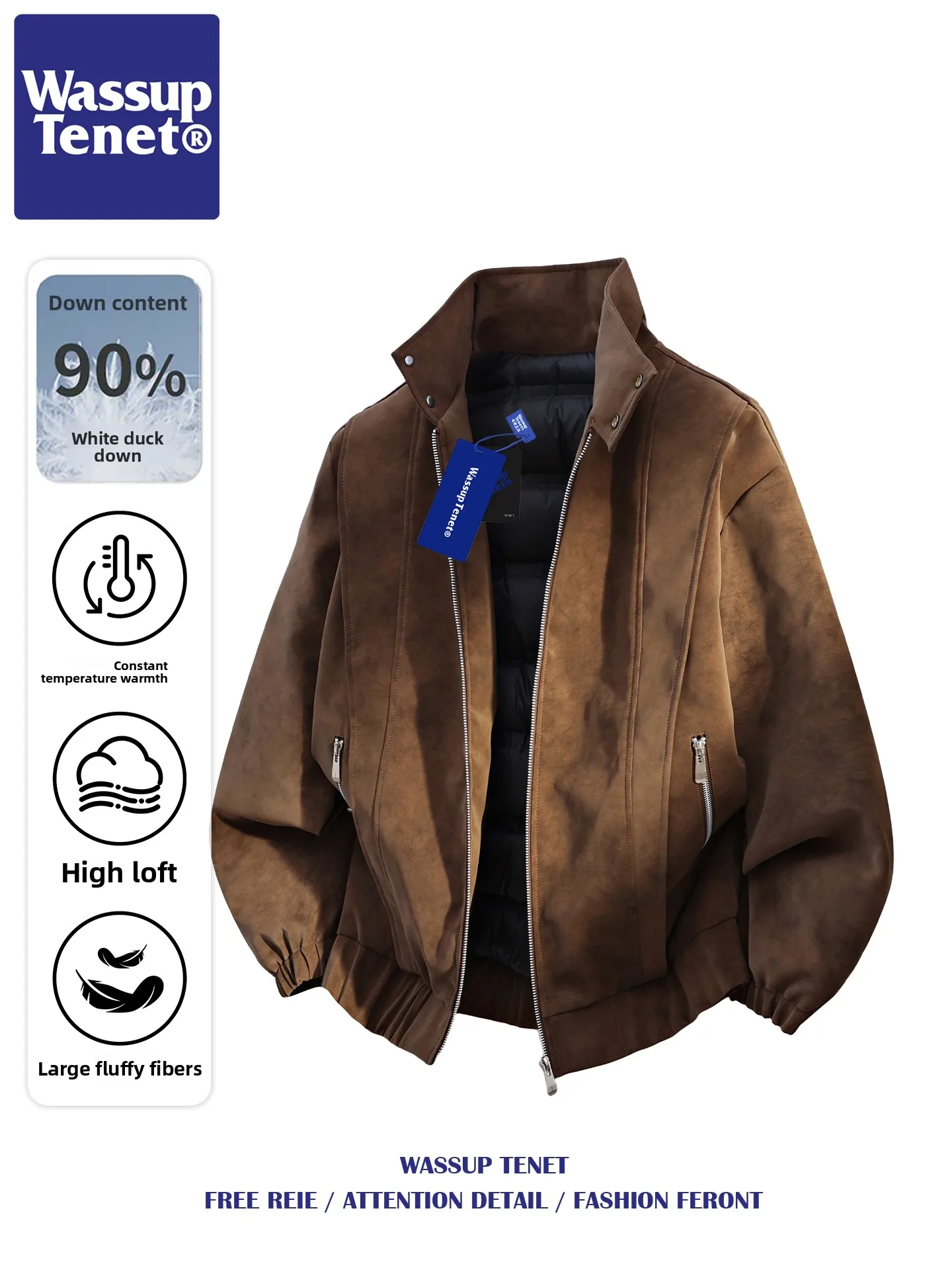 

Wassup Tenet American Sle Suede down Jaet Men's Winter Trend Splicing ort White Du down Warm Outerwear