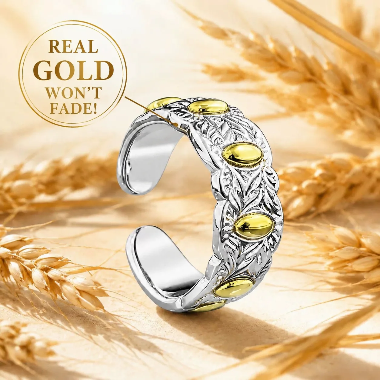 Ancient Method Five Grains and Seven Grains Rice Open Ring Stainless Steel Couple Tail Ring