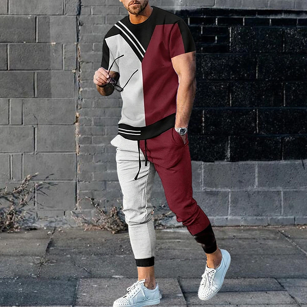 2024 Men\'s Sets Summer Short Sleeve T-Shirt Pants Suit Fashion 2 Piece Streetwear Print Sports Trousers Tracksuit Men\'s Clothing