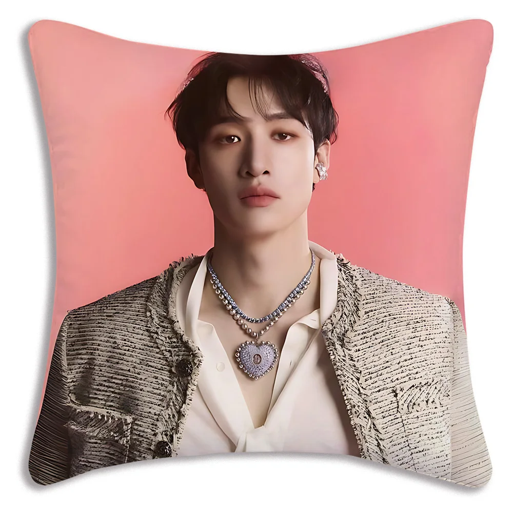 Pillow Covers Cartoon Bang Chan KPOP Sofa Decorative Home Double-sided Printing Short Plush Cute Cushion Cover