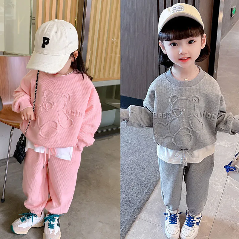 Autumn New Kids Suits Boys Girls Warm Casual Set Children's Sports Long-Sleeved Top Pants 2Pcs Set Baby Cute Sweatshirt Outfit