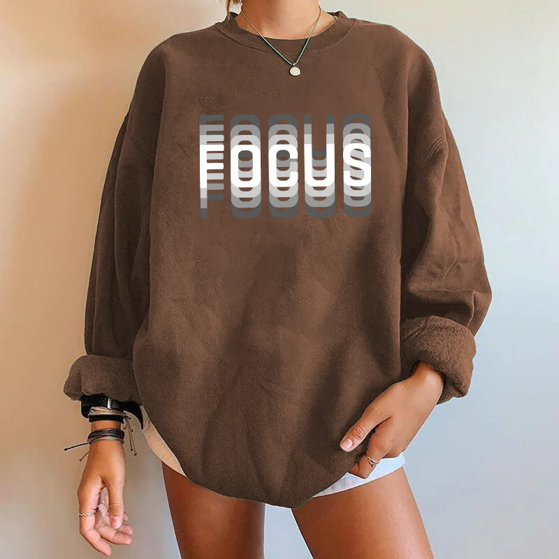 Seeyoushy Focus Letter Print Women Sweatshirts Long Sleeve Drop-shoulder Sweatshirts Streetwear Clothes Women Tops Women Clothes