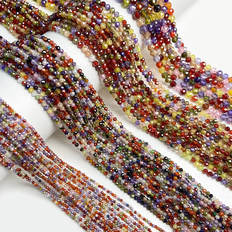 Wholesale 2 3 4MM Tiny Colorful Zircon Beads Shiny Small Faceted Zircon Stone Bead For Jewelry Making Beadwork Bracelet Necklace