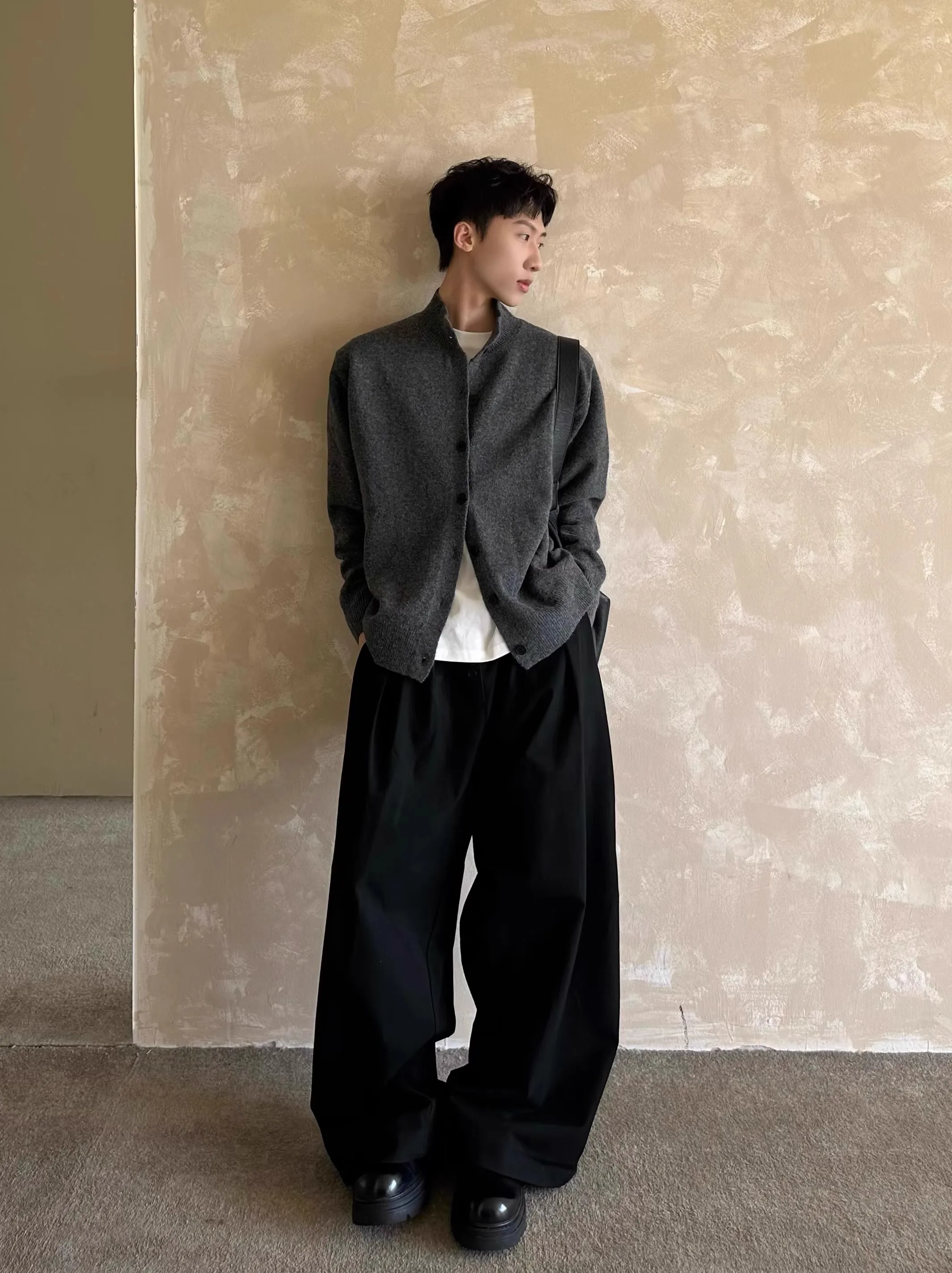 

American Retro Lazy Sle ay Gentleman Stand Collar Knitted Open Cardigan Men Women Casual Couple Sweater Jaet Trendy