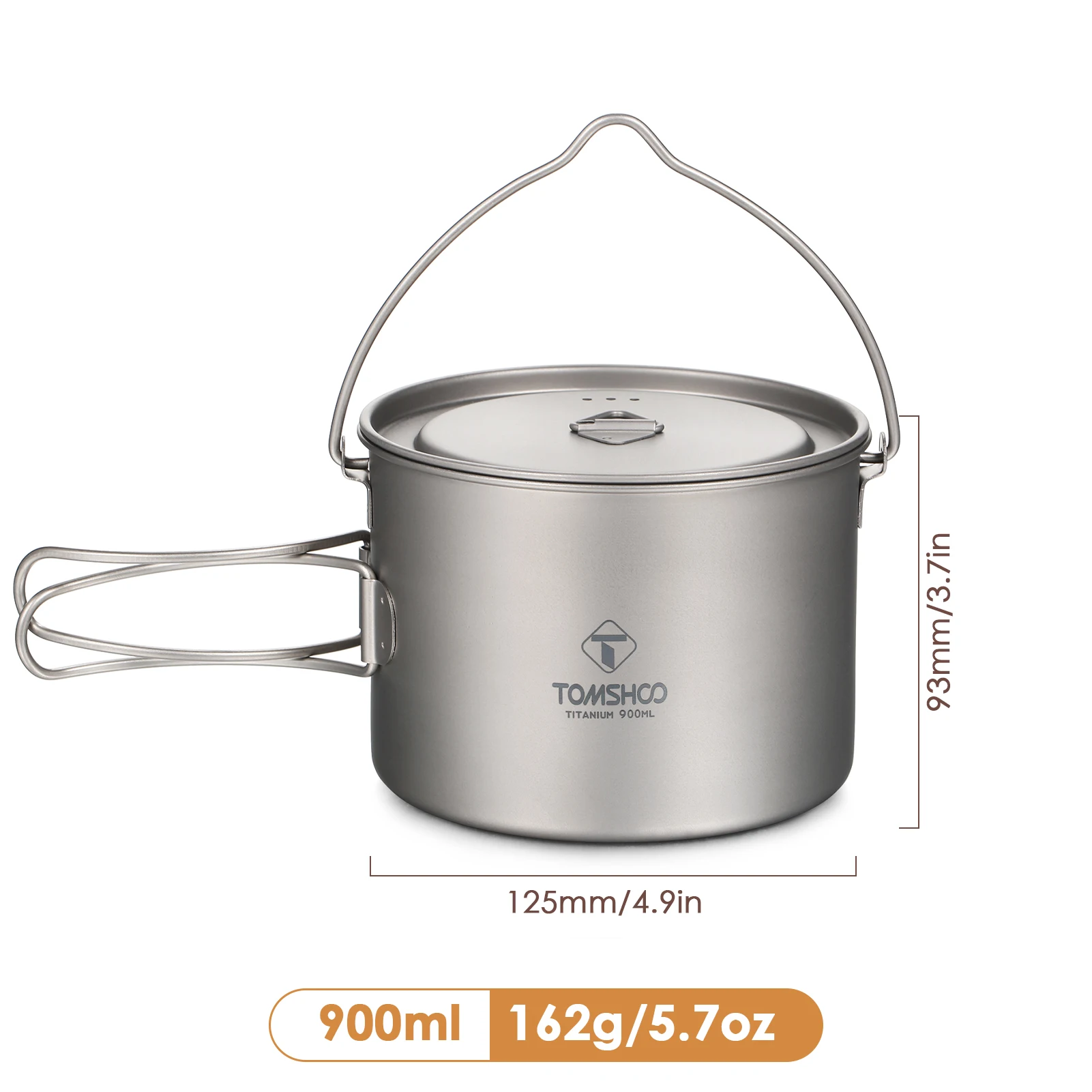 Tomshoo Camping Cook utensilios de cocina Titanium 0.75L/0.9L/1.1L/1.6L/2L/2.8L Ultralight Hanging Pot W Lid plegable Cocina al aire libre