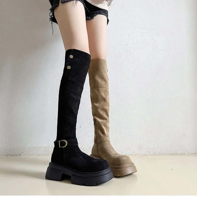 Women Over the Knee High Boots Fashion Slip On Ladies Elegant Platform Thick Bottom Long Booties Winter Women's Footwear