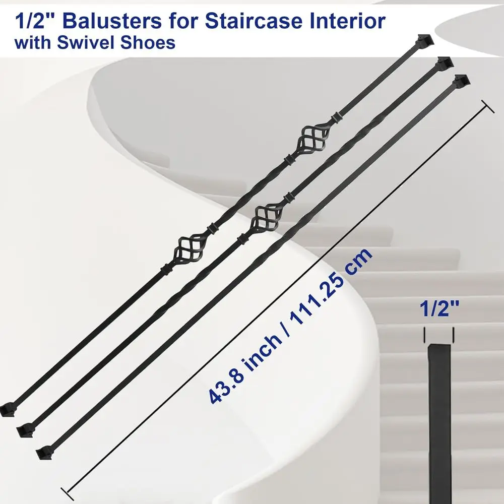9 عبوات من سلة مزدوجة مجوفة ودرابزين حديد سلة واحدة، 1/2 مغزل سلم مربع مع 18 حذاء دوار