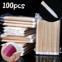 100Pc Disposable Wood Handle Cotton Swab Nail Seam Cleaning Makeup Glue Removing Multi-functional Pointed Cotton Swabs for Home