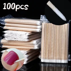 100Pc Disposable Wood Handle Cotton Swab Nail Seam Cleaning Makeup Glue Removing Multi-functional Pointed Cotton Swabs for Home
