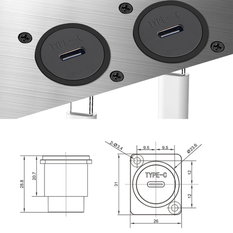 Panel Mount connector "D-Series" ConnectorsUSBType C Panel Mount Solderless adapter Female to Female Coupler Socket Panel Mount