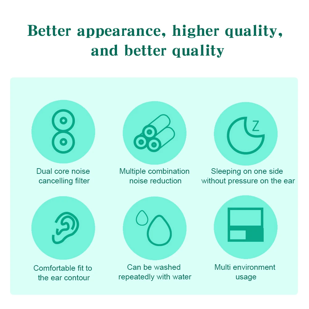 سدادات أذن من السيليكون لحماية الأذن مقاومة للماء ومضادة للضوضاء وقابلة للغسل مع أغطية سدادة الأذن وحافظة لسلامة السمع #4