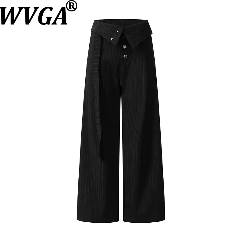 

WVGA Spring Autumn New Men Tide High Street Pleated Embroidered Striped Draped Niche Chic Casual Floor-Length Suit Pants W18542