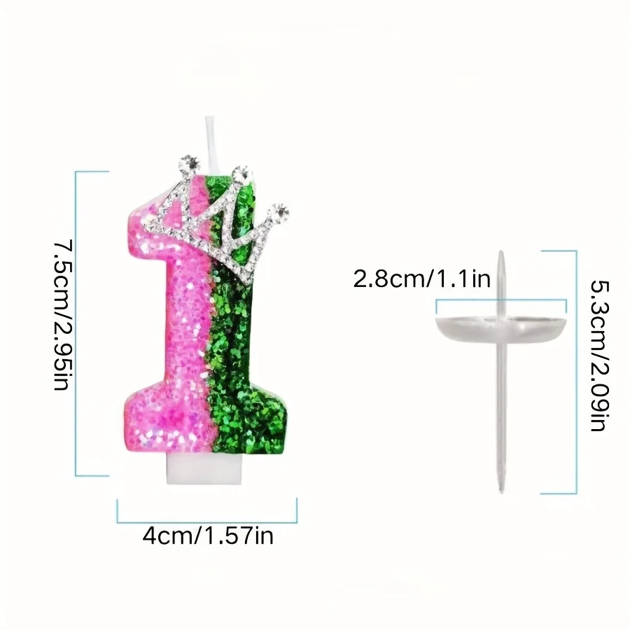 Kreative Kronen-Digitalkerzen zur Kuchendekoration, Funkelnde Rosa-Grün-Rosa 0-9 Kerzen für Kindergeburtstage, Backzubehör – Detail 2