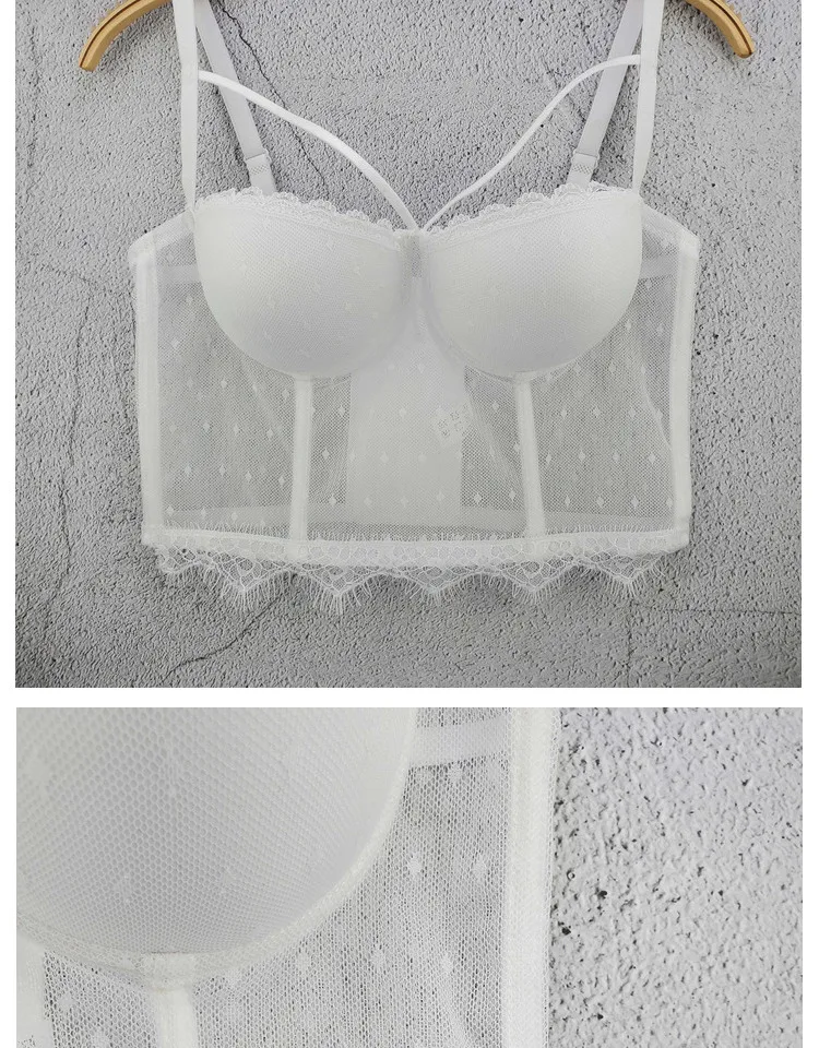 J738 دروبشيب حمالات صدر جميلة باللون الأسود والأبيض للفتيات والنساء سلسلة ذاكرة حلوة شرابة صغيرة بدون أكمام مع ملابس داخلية بحزام أنيق