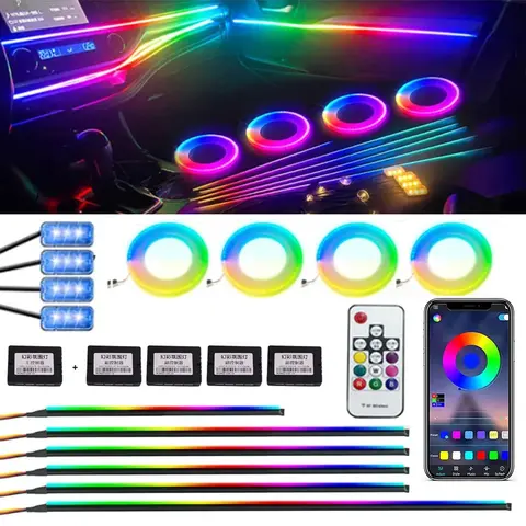 18/22 en 1 Led Interior del coche ambiente 64 213 colores RGB Rainbow Symphony App Bluetooth remoto Interior lámpara de atmósfera acrílica 12V
