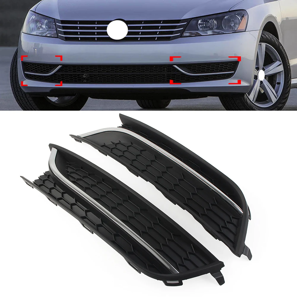 

2Pcs Car Front Bumper Fog Light Grilles Cover W/O Hole For VW Passat 2012-2015 561853665E 561853666C US Version