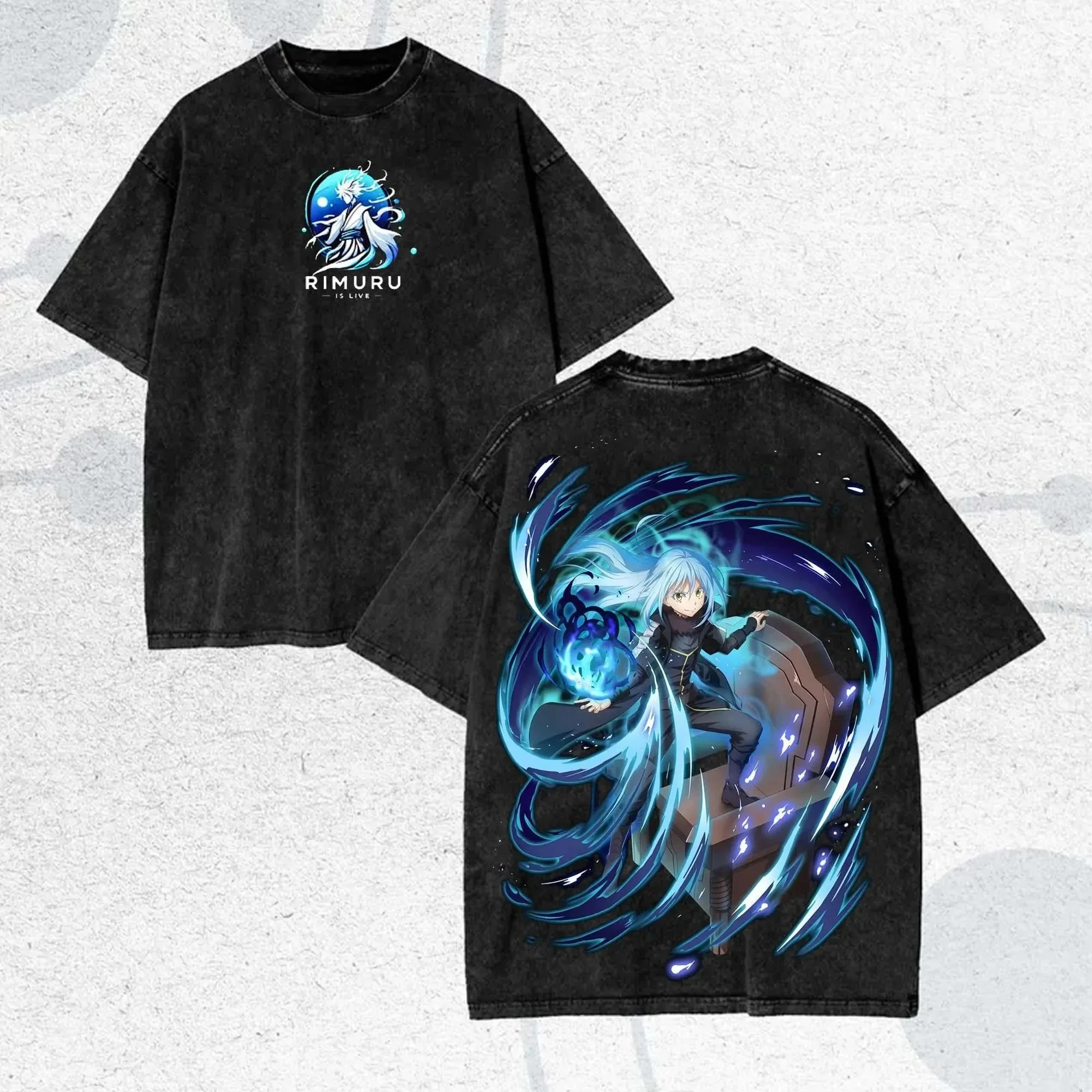 Anime That Time I Got Reincarnated as a Slime Rimuru Tempest T-Shirt, Cute Slime & Cool Human Form Graphic Tee, Cotton Harajuku