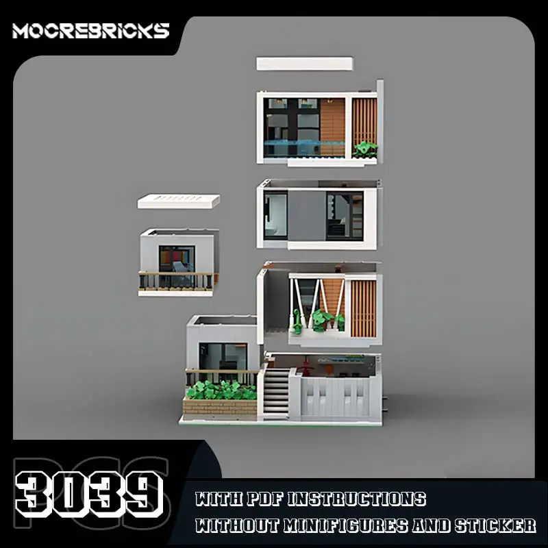 MOC-123302 Modern Luxury Town House Building Blocks DIY Assembly City Architecture Model Advanced Bricks Collectible Toy Gifts