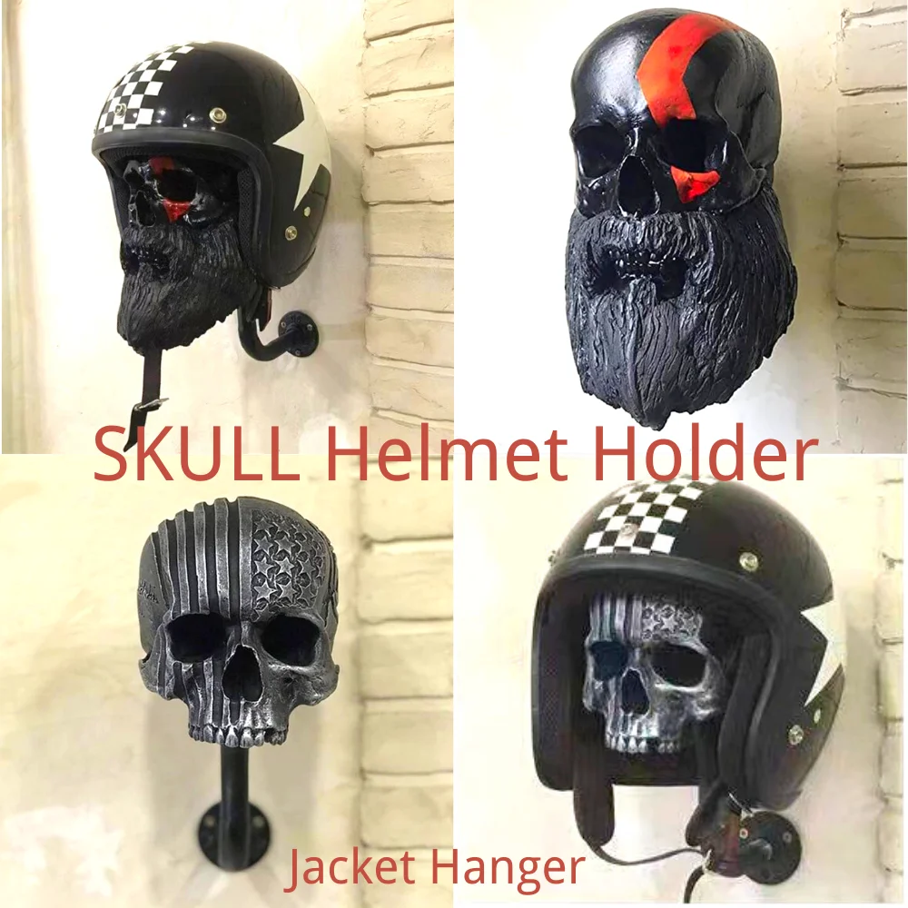 

Creative Adult Motorcycle Helmet Holder Halloween skull Decoration Helmet rack Wall Mounted Helmet stand decor for Halloween