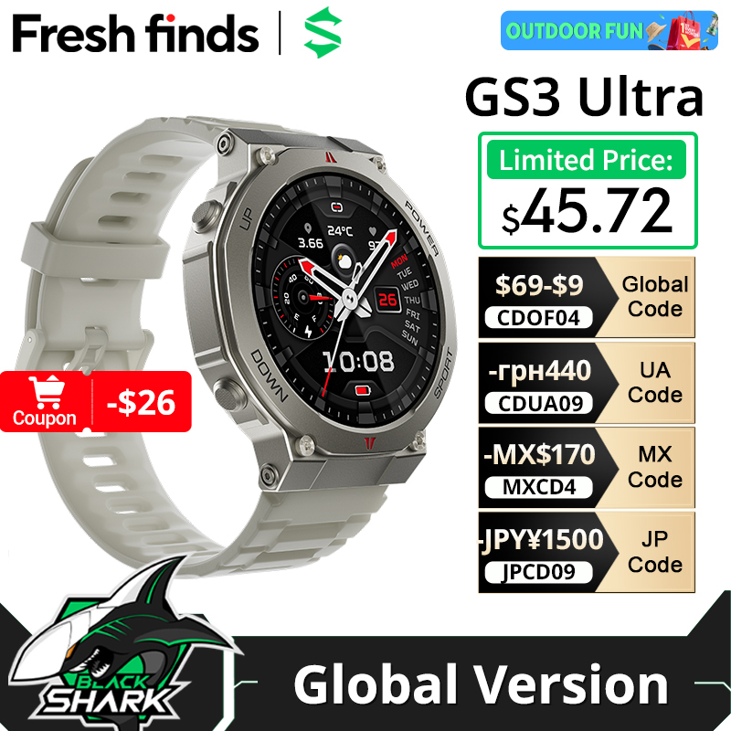  New BlackShark GS3 Ultra Smartwatch Equipped with dual-frequency GPS Military Grade Durability 5ATM &IP69K Water Resistance 