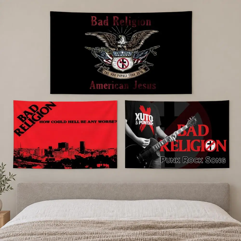 Bad R-Religion Punk Rock Band Tapestry Custom Living Bedroom Party Dormitory Interior Wall Bohemian Decoration Attached Clip