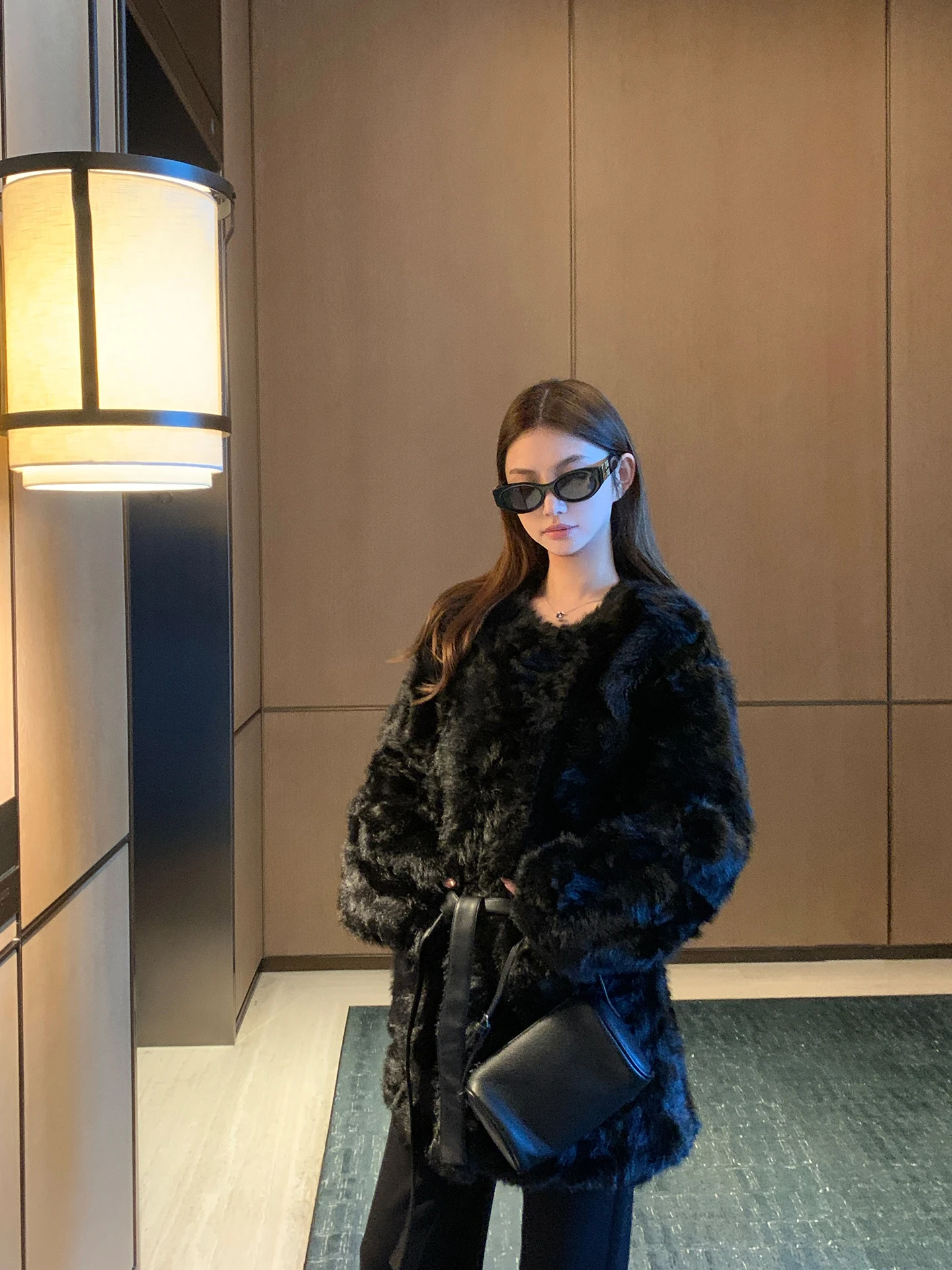 

Warmth Women's Faux Fur Coat Bla Mid-Length Autumn Winter Outerwear Casual Sle Long Sve Loose Fit Youth Faion