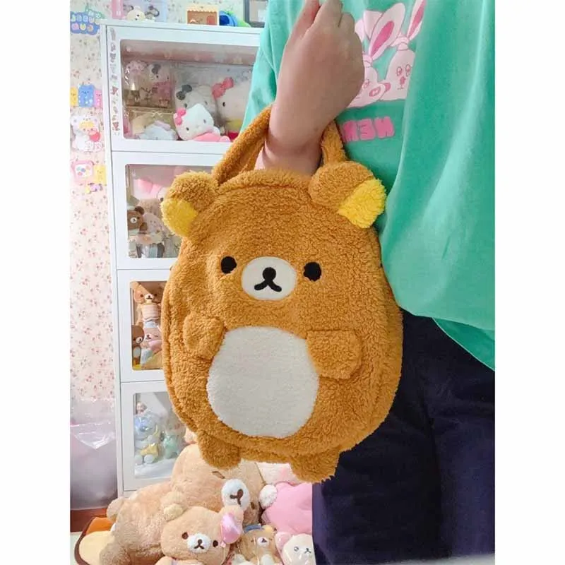 Miniso Kawaii Handbag Rilakkuma Anime Cartoon San-X Kuma Cute Bear Girl High-Capacity Storage Plush Bag Gift Christmas Y2K Gifts