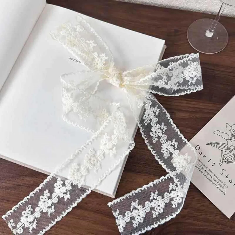 

Elegant Long Women's Lace Scarf Solid Color Lace Design Narrow Scarf Floral Embroidery Female Headscarf Y2K Fashion