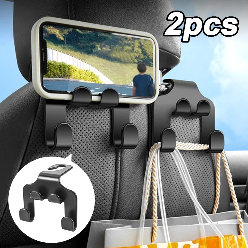 

2pcs Multifunctional Car Seat Back Hook Double Head Phone Hanger Headrest Hanging Bag Storage Hanger Car Interior Accessories