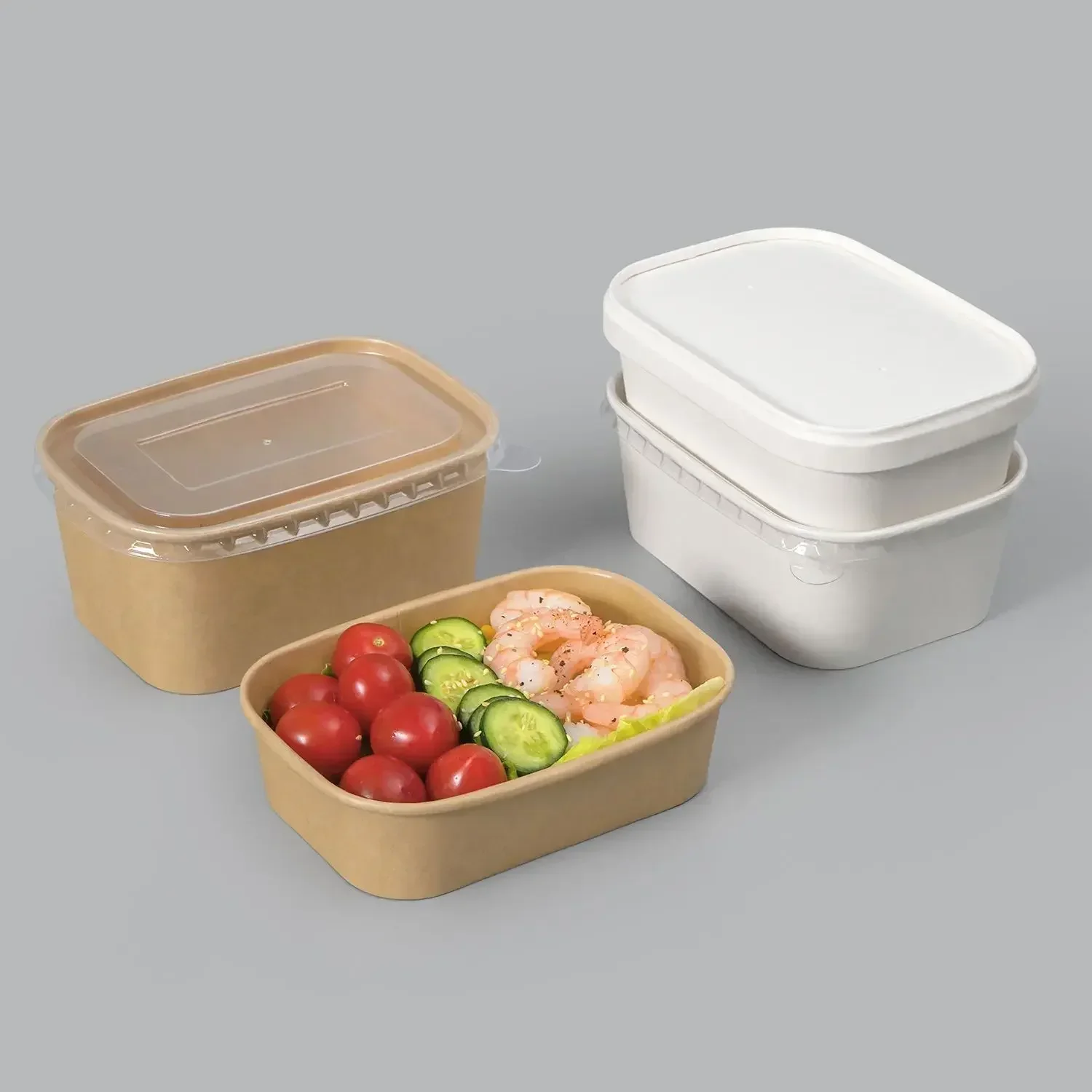 50pcs Disposable Kraft Paper Packing Box Rectangular Takeaway Food Grade Meal Boxs Fruit Salad Bento Fast Food Picnic Lunch Case