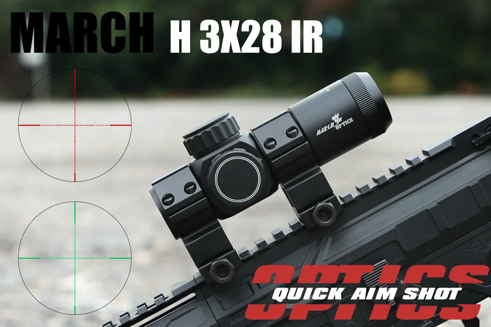 MARCH H3x28IR Optics Riflescope Sight Green Red Fixed Rifle Scope For Hunting Sniper Airsoft Air Guns Red Dot With Mounts