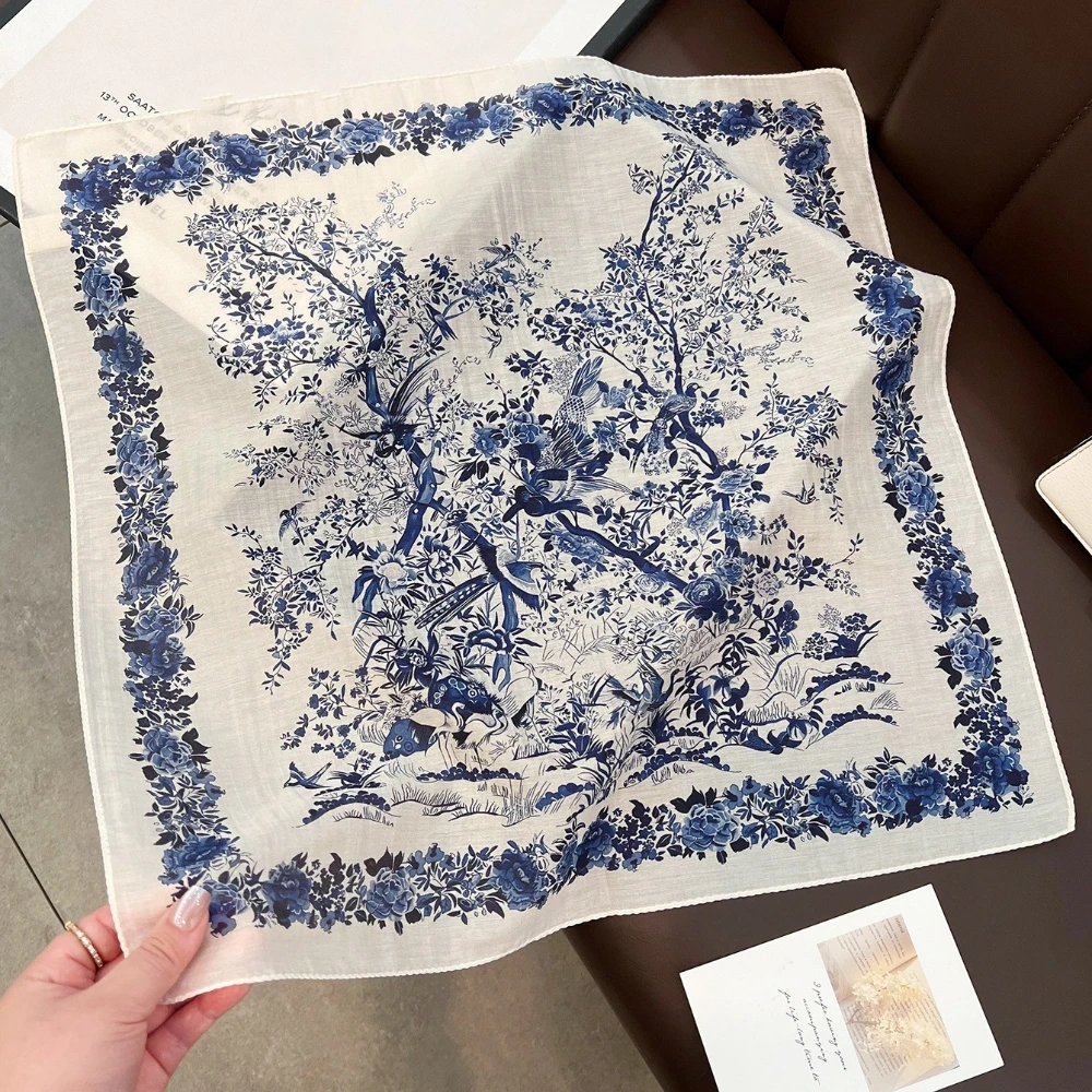 새의 노래와 꽃 실크 스카프 프랑스의 우아한 작은 사각형 손수건 고가 액세서리 다용도 실크 스카프 럭셔리 스카프